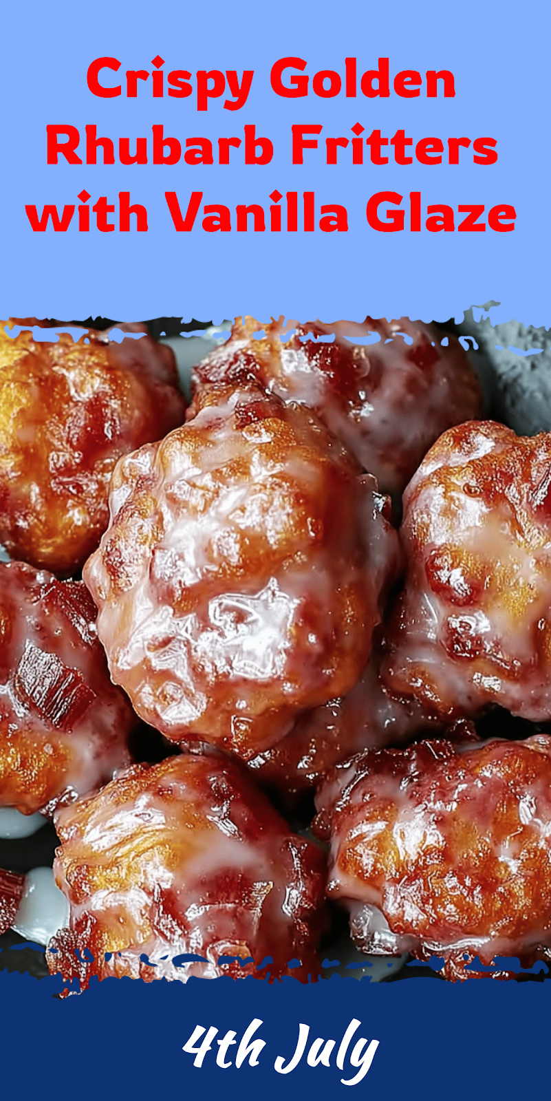 Golden Rhubarb Fritters with Vanilla Glaze