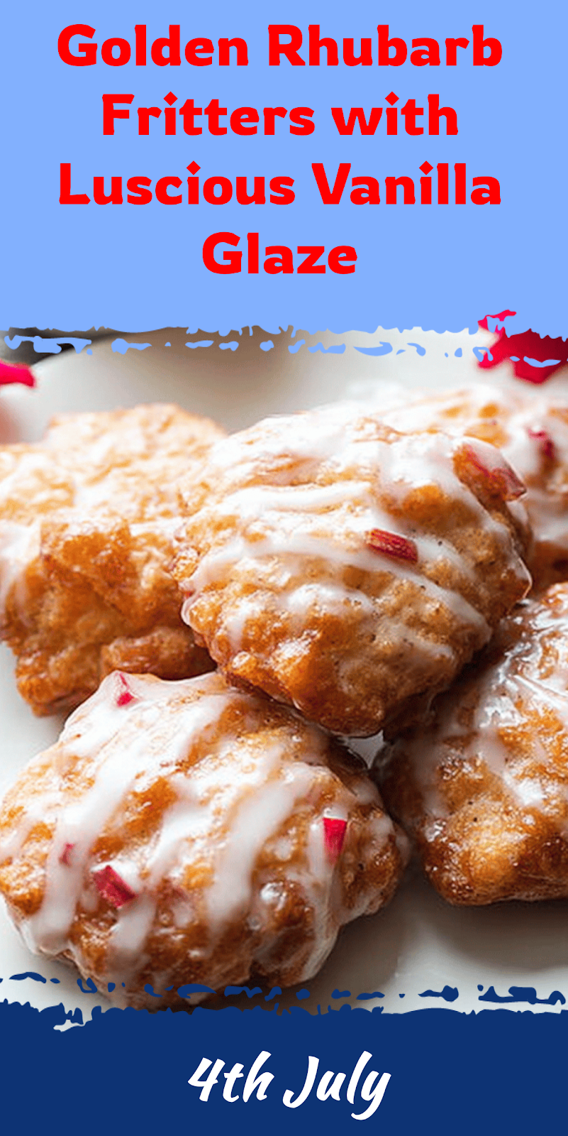 Golden Rhubarb Fritters with Vanilla Glaze